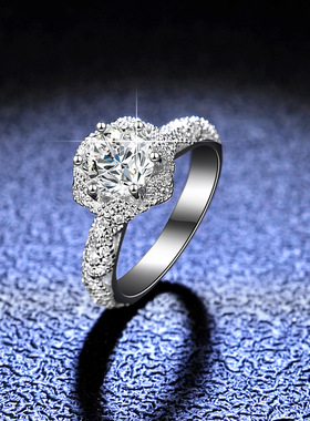 s925纯银镀PT950 铂金莫桑石六爪女戒指环时尚初雪饰品礼品