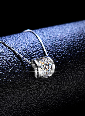 s925纯银镀PT950 铂金吊坠1克拉莫桑石项链女时尚心型桃心锁骨链