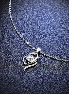 s925纯银吊坠缠绕D色莫桑石镀PT950 铂金项链锁骨链女款时尚经典