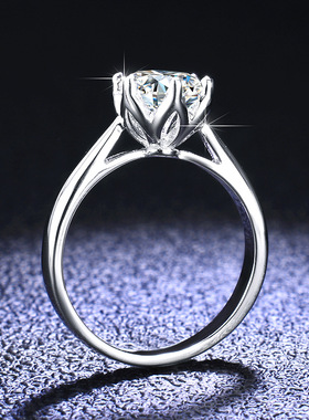 经典六爪莫桑石戒指 S925纯银莫桑石镀PT950 铂金女款首饰品配饰