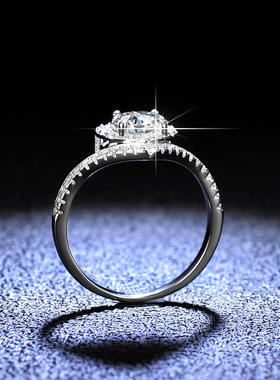 莫桑钻戒指爱心心形镂空925纯银镀PT950 铂金女款镶钻一克拉戒子