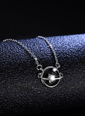 s925银吊坠莫桑石项链女款星球镀PT950 铂金锁骨链小红书ins风