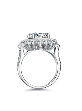 3克拉S925银镀PT950 铂金莫桑石戒指女款豪镶异形祖玛绿矩形戒子