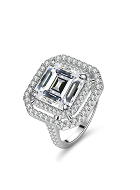 5克拉S925银镀PT950 铂金莫桑石戒指女款豪镶异形祖玛绿宝塔方形