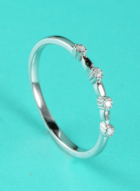 S925纯银镀PT950 铂金嘻哈不对称排戒戒指女戒莫桑石个性指环