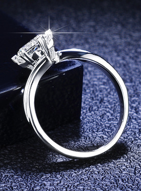 莫桑石镀PT950 铂金戒指扭臂雪花s925纯银戒指六爪经典皇冠女戒