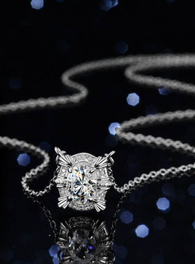 蓝托帕石莫桑石项链吊坠女925纯银镀PT950 铂金一克拉蛋形锁骨链