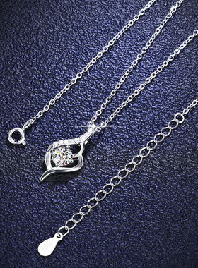 s925纯银镀PT950 铂金吊坠50分莫桑石项链锁骨链女款时尚经典