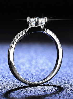 莫桑石女925纯银镀PT950 铂金戒指六爪闪钻ins戒托小众个性尾戒子