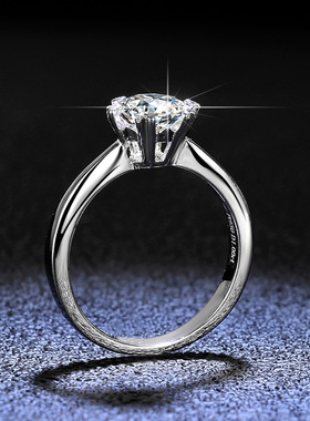 雪花莫桑石戒指1克拉仿真钻戒s925纯银经典六爪镀PT950 铂金指环