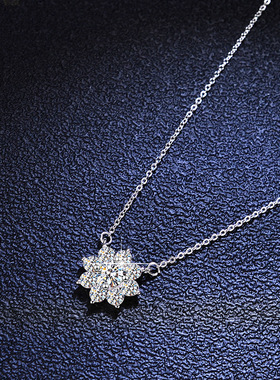 925纯银镀PT950 铂金吊坠莫桑石项链女士太阳花经典六爪雪花