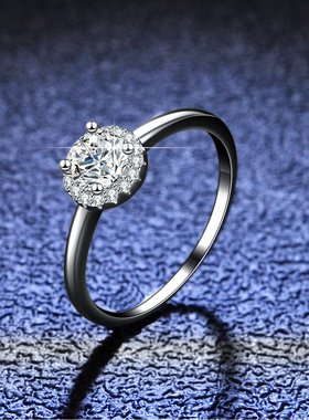 925纯银镀PT950 铂金莫桑石戒指女指环圆包闪钻ins钻戒尾戒子