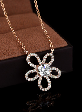 s925银吊坠莫桑石ins项链女款太阳花花朵项链镀PT950 铂金锁骨链