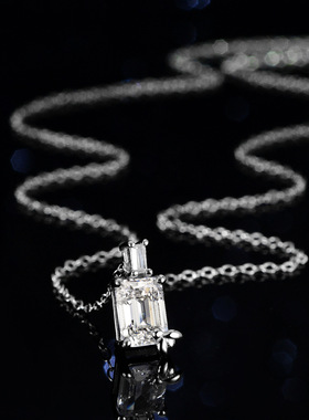 蓝托帕石莫桑石项链吊坠925纯银镀PT950 铂金1克拉几何祖玛绿切工