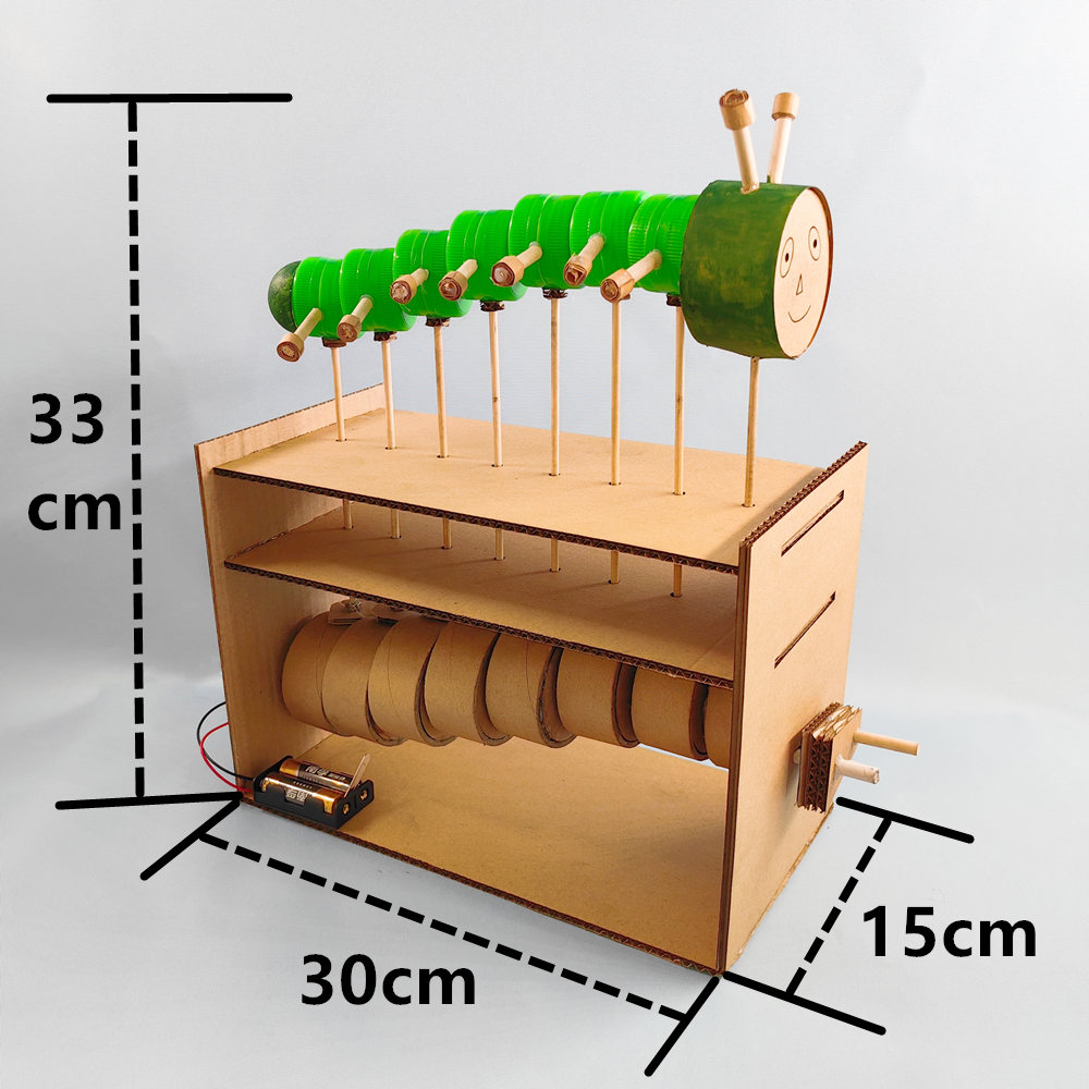 新款儿童科技小制作玩教具电动毛毛虫废物利用瓶盖纸箱手工材料包-图0