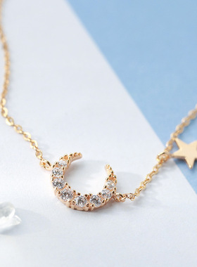 925 Sterling Silver Crystal Star Moon Charm Charm Bracelet