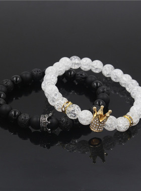 2pcs Charm paired Bracelet for Men gold Crown Women's Brace