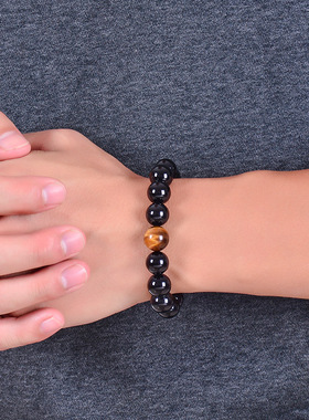 Natural Black Onyx with Tiger eye Stone Beads Men Jewelry