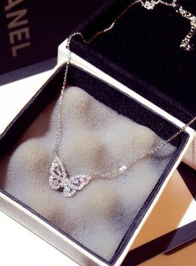 fashion rose gold butterfly female pendant necklace shiny