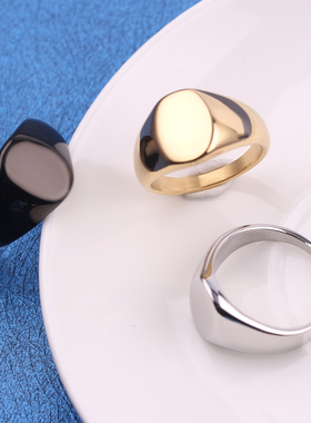 Custom laser engrave Logo Name Rings Oval Width Signet Ring