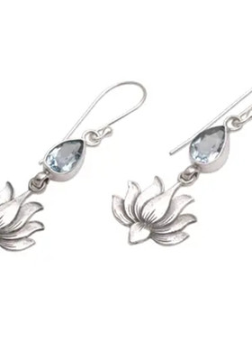 Simple Water Drop Inlaid Sea Blue Stone Hook Earrings