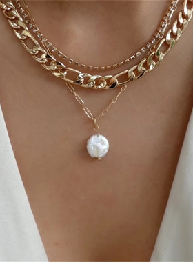 Classic Gold Color Multilayered Necklace for Women Vintage