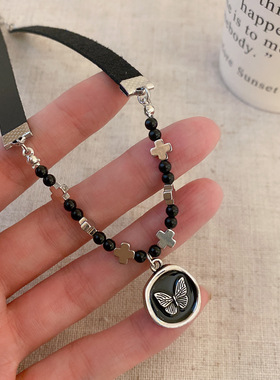 Vintage Butterfly Circular Necklace Choker with Chain Goth