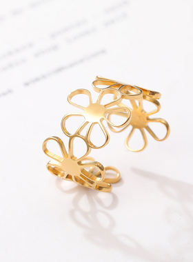 Stainless Steel Ring Vintage Daisies Flowers Open Fashion
