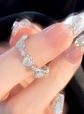Kpop Crystal Opal Heart Rings for Women Vintage Geometric