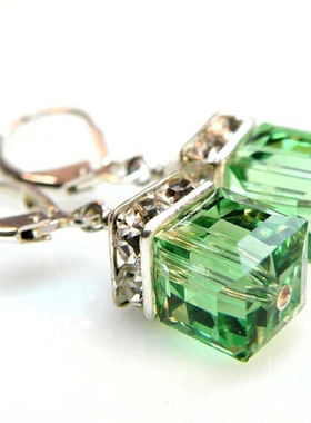 Trendy Silver Color Inlaid with Green Stones Drop Earring