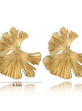 Simple Silver Color Metal Big Plant Ginkgo Leaf Earrings