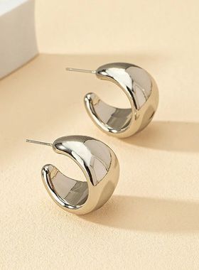 New Gold Color Round Chunky Earrings for Women Lightweight