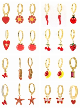 2023 Red Enamel Star Fruit Love Butterfly Earrings For
