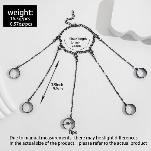 Punk Style Black Color Chain Wrist Rings for Women Men - 图2