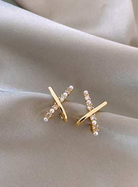 Design Sense Korean Exquisite and Small Cross Shaped Pearl