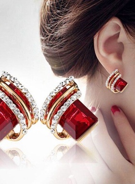 Luxury Fashion Zircon Earrings Large Gems Crystal Earrings