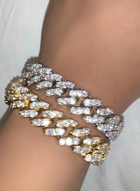 15mm Bling Rhinestone Hip Hop Cuban Link Chain Bracelets