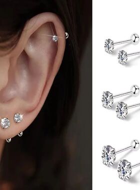 3Pairs Classic Round Cubic Zirconia Stud Earrings For Women