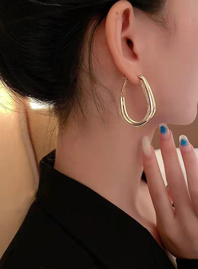 2023 Gold Color Metal Mesh Crystal Hoop Earrings Women