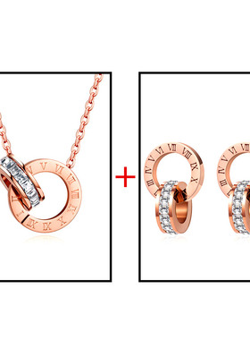 Elegant Roman Numeral Crystal Necklace Earrings Set For