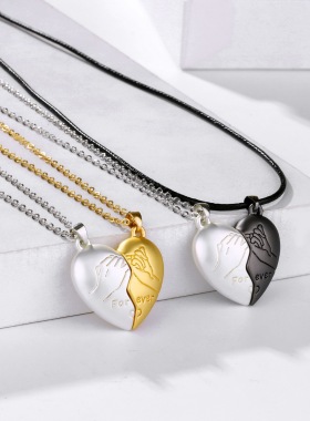 2Pcs/Set Couple Necklace for Women Heart Magnetic Sun Moon