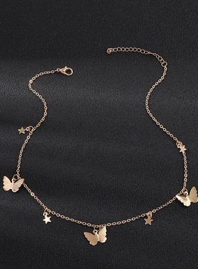 Fashion Dainty Star Butterfly Necklace For Women Silver