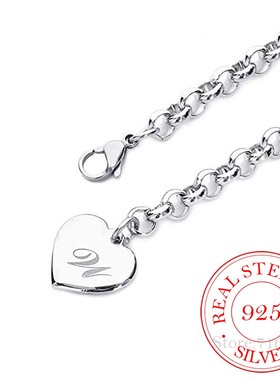 Punk Design 925 Stamp Silver Color A-Z Letter Heart Charm