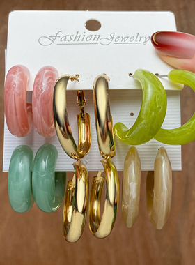 Fashion Leopard Acrylic Hoop Earrings Set For Women