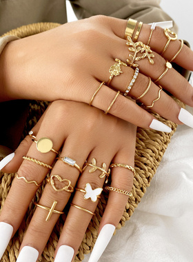 24pcs/set Vintage Heart Butterfly Rings Set For Women