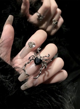 Gothic Punk Irregular Spider Webs Zircon Opening Ring Women