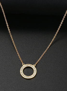 Stainless Steel Necklaces Crystal Zircon Hollow Round