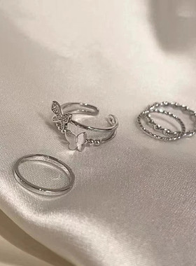 Vintage Silver Color Heart Butterfly Rings Set for Women
