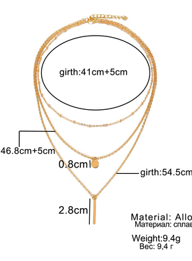 2023 New Women Fashion Gold Color 3 Layers Chain Necklace