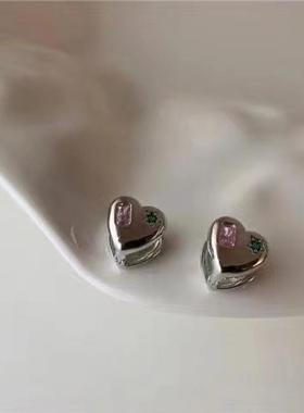 2023 New Love Heart Metal Earrings Colorful Zircon Elegant